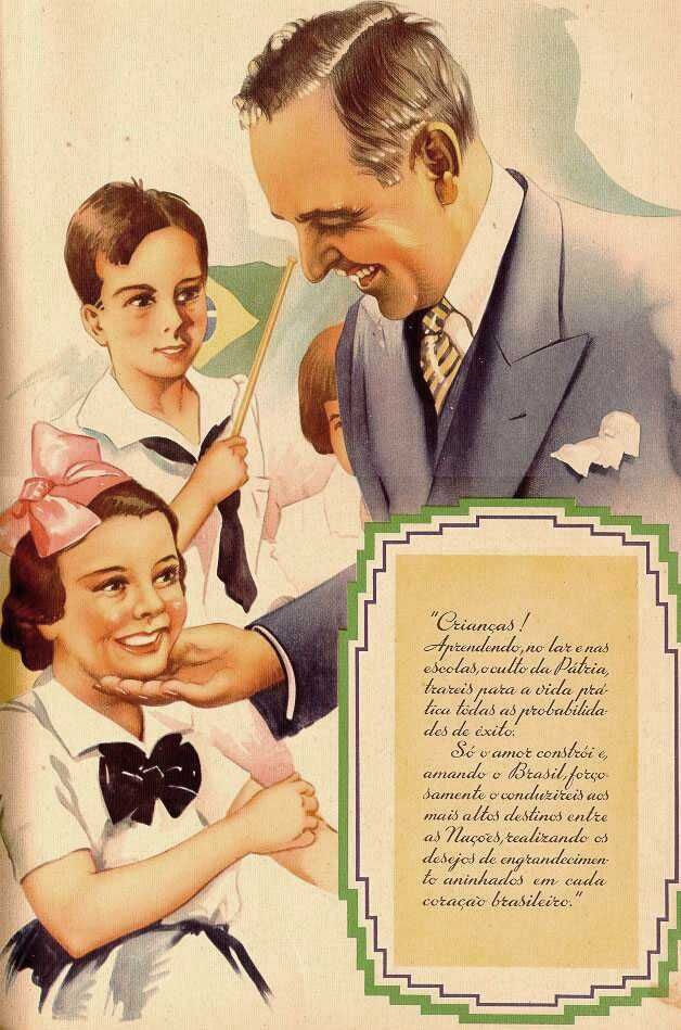 Cartaz de propaganda do Estado Novo com a imagem de Getúlio Vargas